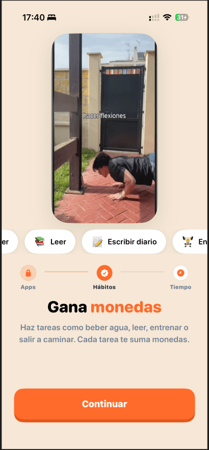 Onboarding — pantalla de hábitos